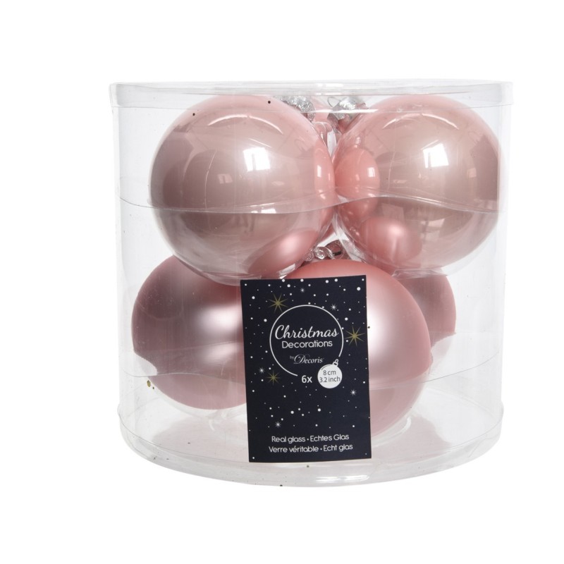 Christmas Baubles to Hang in Glass 8 cm Antique Pink. Set of 6 AmagicTree.com
