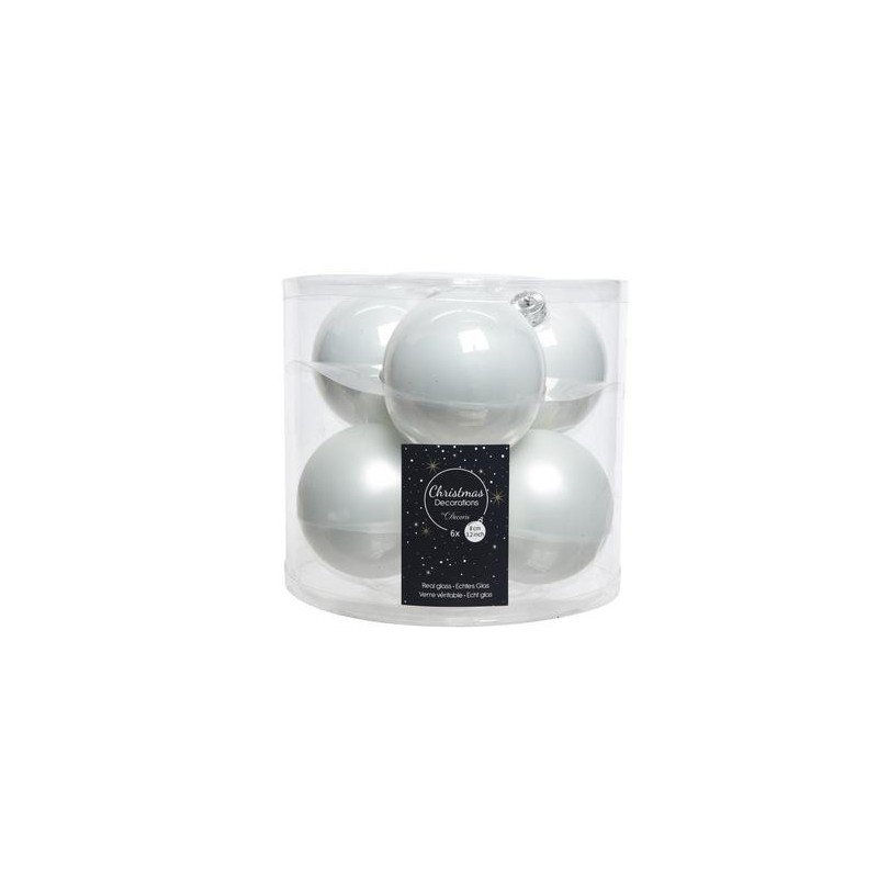 Christmas Baubles to Hang in Glass 8 cm White. Set of 6 AmagicTree.com