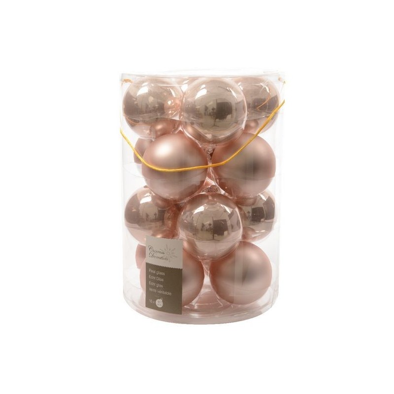 Christmas Baubles to Hang in Glass 8 cm Antique Pink. Set of 16 AmagicTree.com