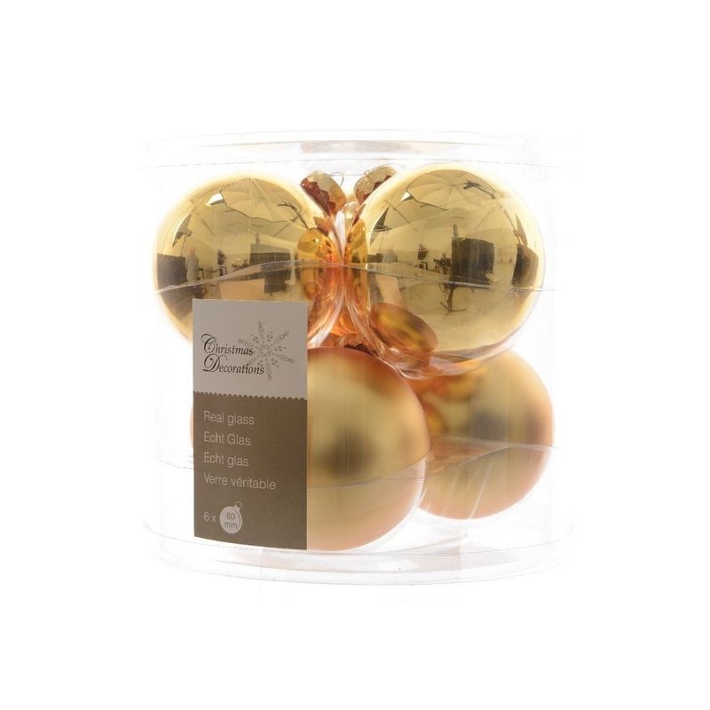 Christmas Baubles to Hang in Glass 8 cm Gold. Set of 6 AmagicTree.com
