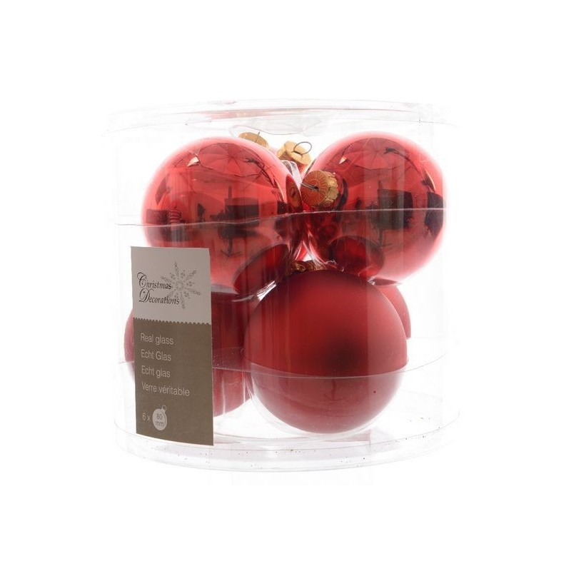 Christmas Baubles to Hang in Glass 8 cm Christmas Red. Set of 6 AmagicTree.com