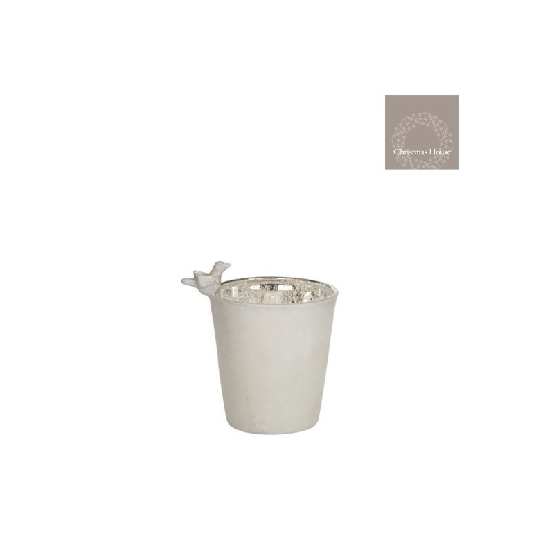 White Glass Candle Holder. Single Piece AmagicTree.com