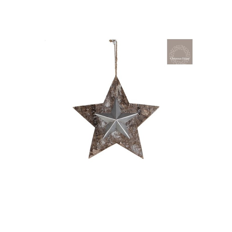 Medium Hanging Star in Wood and Tin AmagicTree.com
