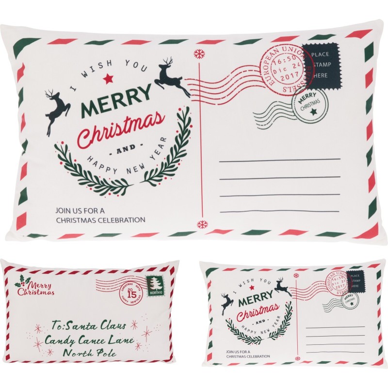 Christmas Postcard Decorative Cushion 50X30 Cm. Single Piece