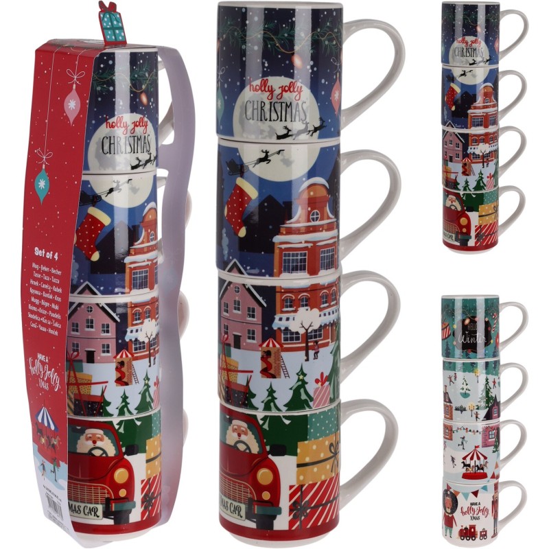 Set Of 4 New Bone Christmas Mugs 265 Ml. Single Piece