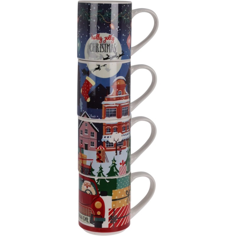 Set Of 4 New Bone Christmas Mugs 265 Ml. Single Piece