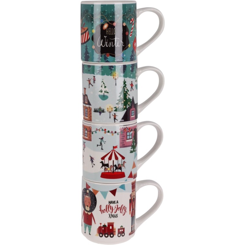 Set Of 4 New Bone Christmas Mugs 265 Ml. Single Piece