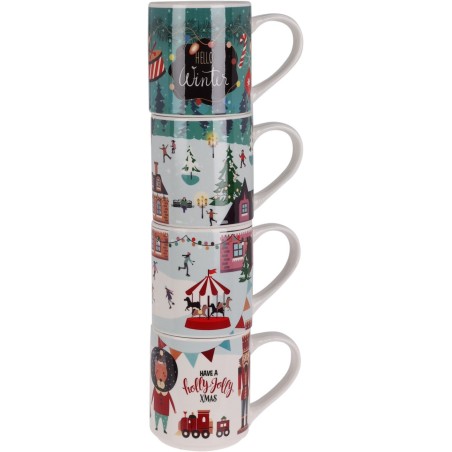 Set Of 4 New Bone Christmas Mugs 265 Ml. Single Piece