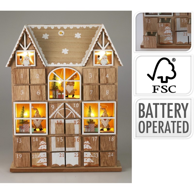 37Cm Wooden Light-Up Advent Calendar