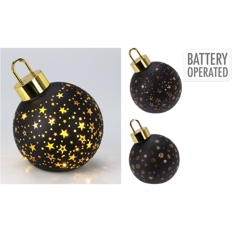 15Cm Glass Sphere With Led - Gold/Black