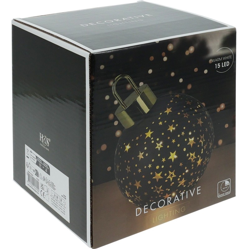 15Cm Glass Sphere With Led - Gold/Black