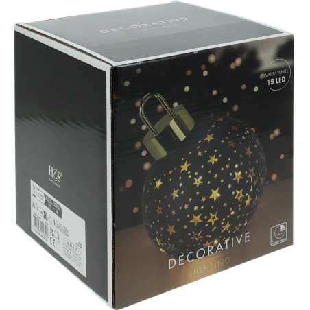 15Cm Glass Sphere With Led - Gold/Black