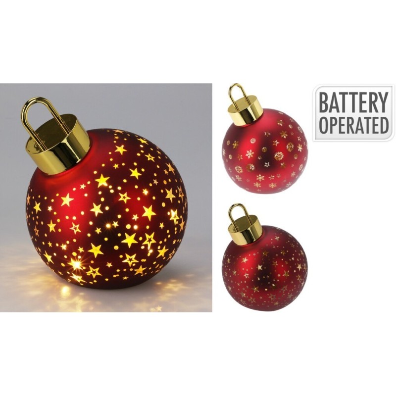 15Cm Glass Sphere With Led - Red