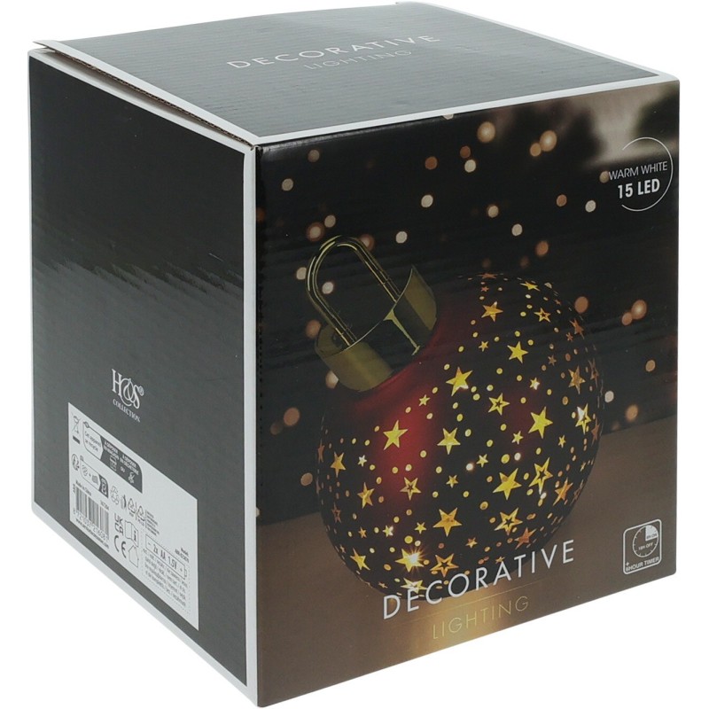 15Cm Glass Sphere With Led - Red