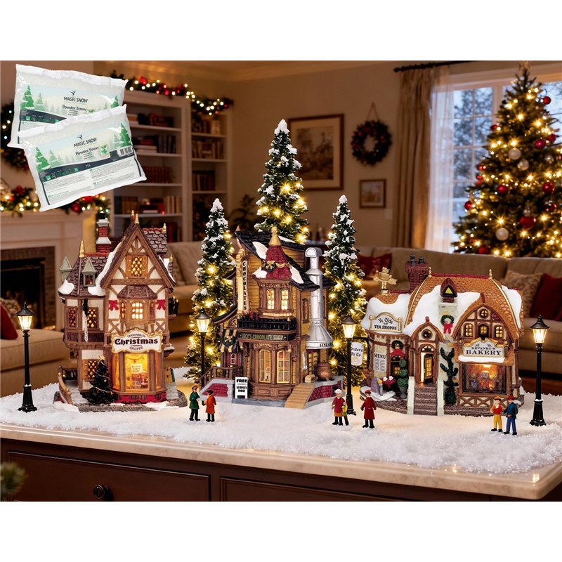 Lemax Starter Pack con Neve in Omaggio - Devaney's Bakery, Tannenbaum Christmas Shoppe, Lucy's Chocolate Shop