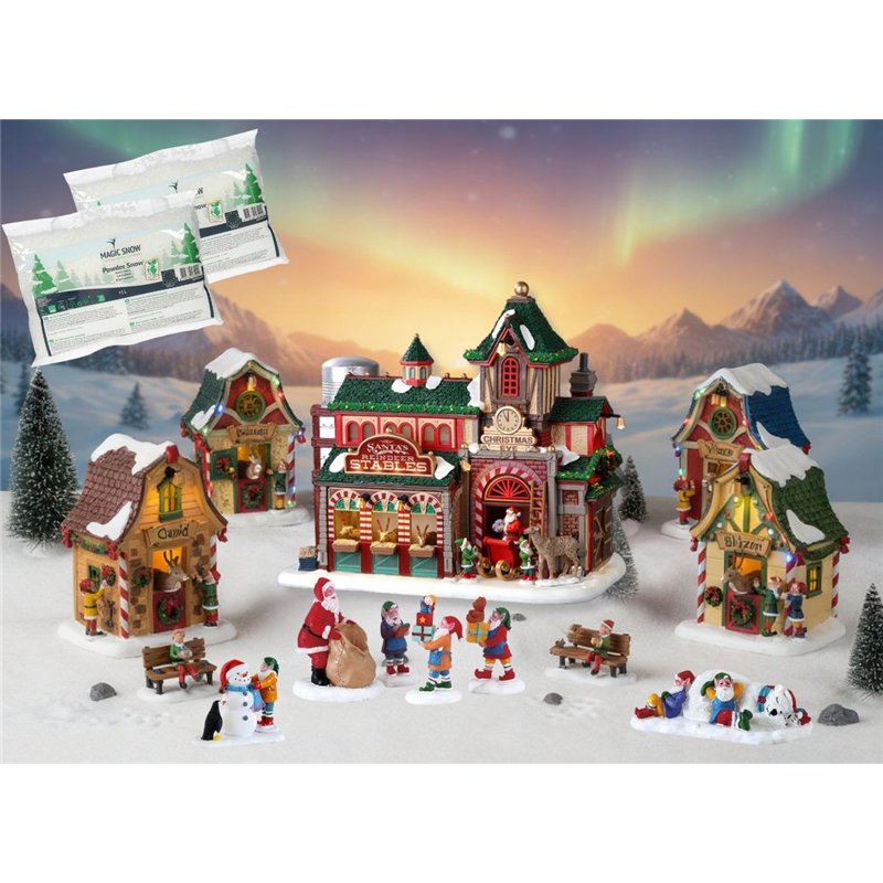 Lemax Santa's Reindeer Deluxe Pack with Free Snow