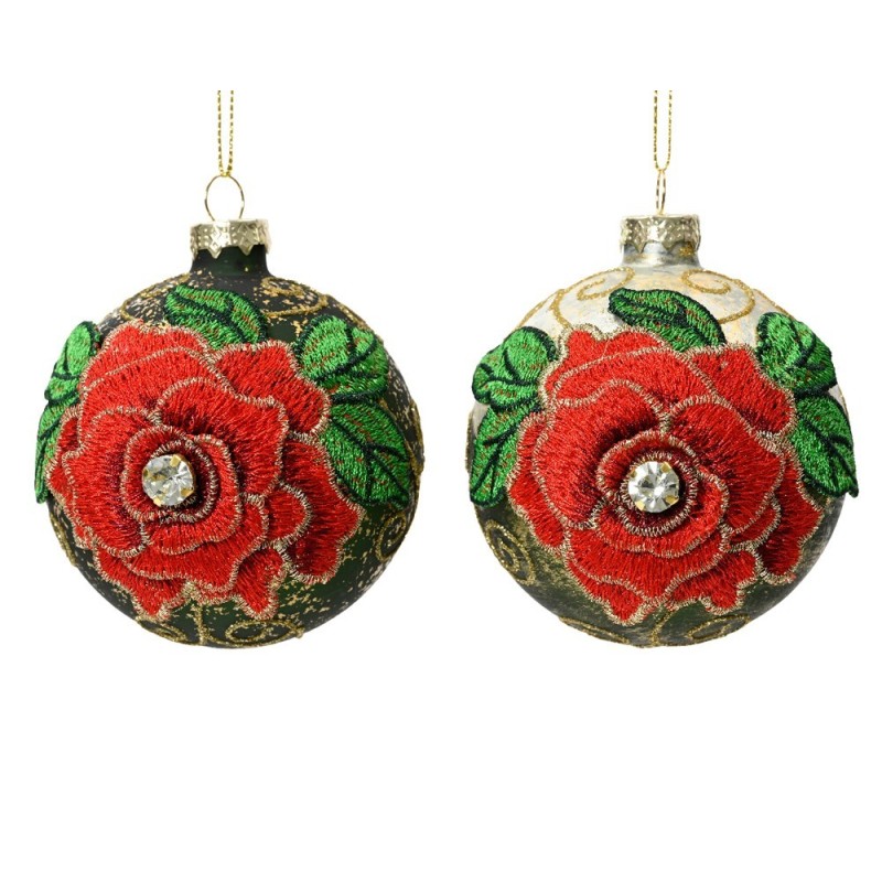 Christmas Baubles with Floral Pattern to Hang Set of 3 AmagicTree.com