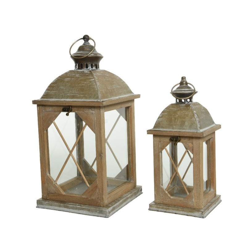Lanterna in legno con vetro Media dim 14x14x32 cm. Pezzo Singolo AmagicTree.com