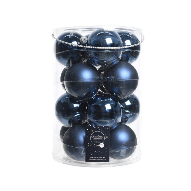 Glass Christmas baubles to hang 8 cm Blue. Set of 16 AmagicTree.com