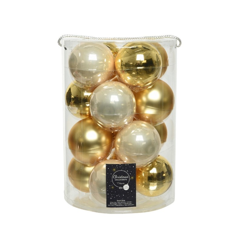 Glass Christmas baubles to hang 8 cm Gold and Pearl. Sep 16 AmagicTree.com