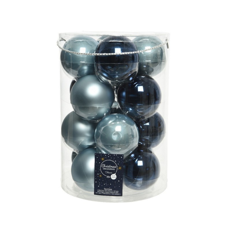 Glass Christmas baubles to hang 8 cm Blue. Set of 16 AmagicTree.com