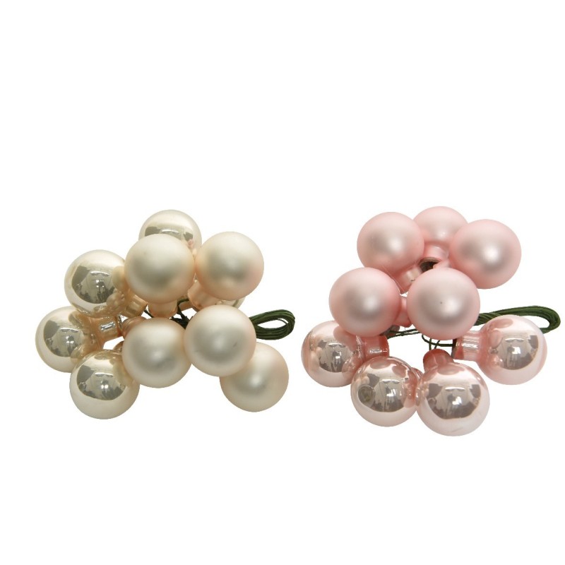 Bunch of 10 White or Pink Christmas Baubles 2 cm. Single Piece AmagicTree.com
