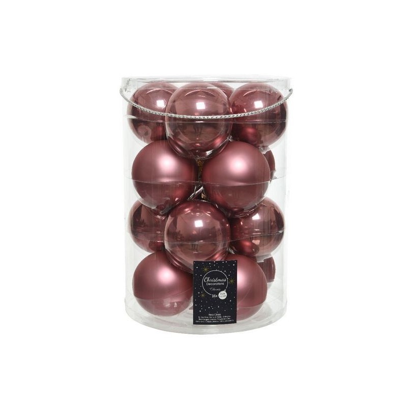 Pink Velvet hanging glass baubles dim 8 cm Box of 16 AmagicTree.com