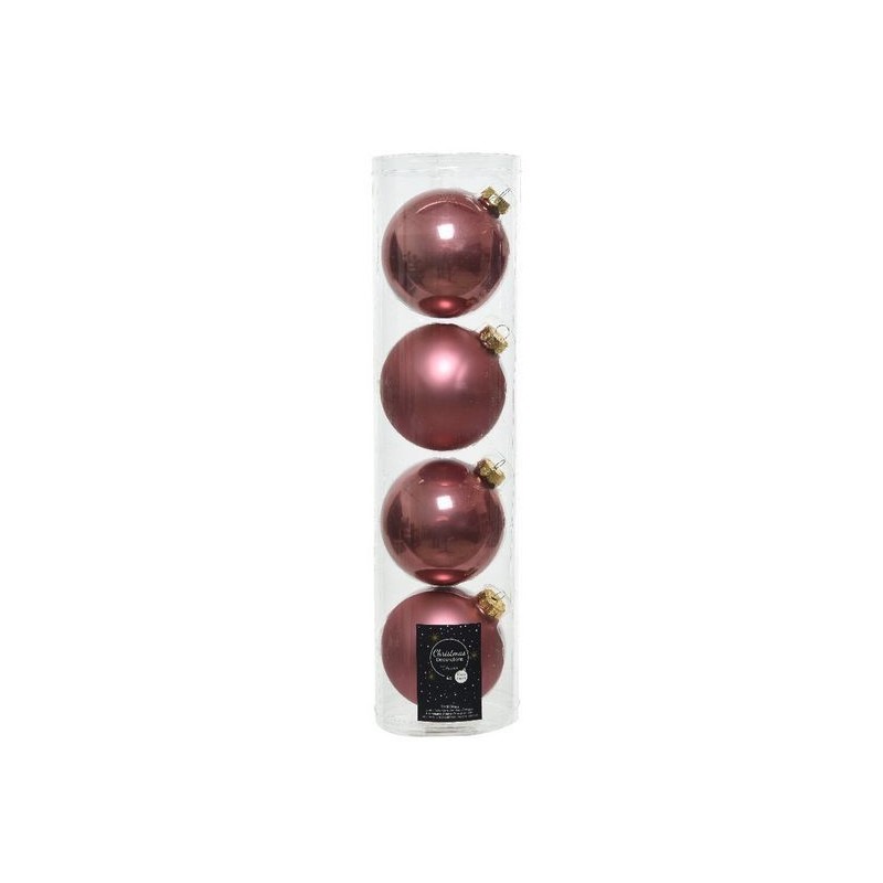 Pink Velvet hanging glass baubles dim 10 cm Box of 4 AmagicTree.com